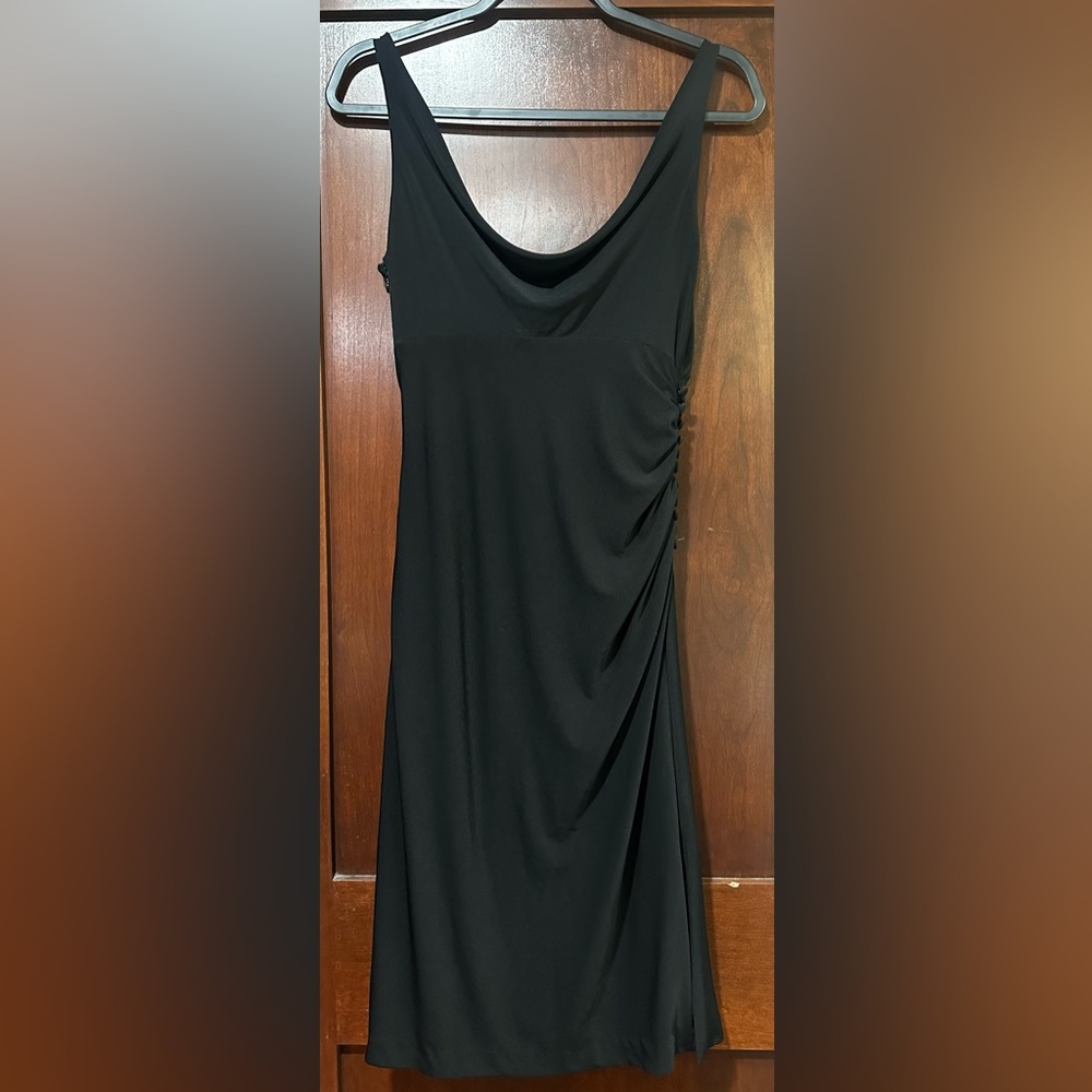 White House Black Market Black Draped Side Ruching Midi Dress - Picture 2 of 9